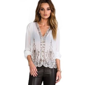 Revolve Plenty by Tracy Reese Embellished Swingly Blouse in Vanilla Beaded XS